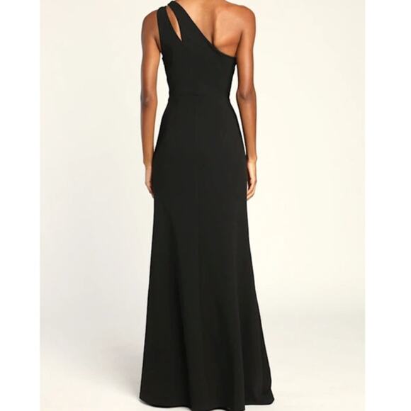 Lulus NWOT Enchanted Energy Black One-Shoulder Cutout Crepe Maxi Dress Medium - Picture 6 of 9